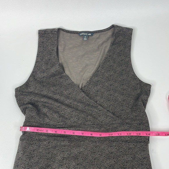 Toad & Co Cue Sleeveless Wrap Dress Size Medium Brown Buffalo Herringbone Print - Picture 11 of 12